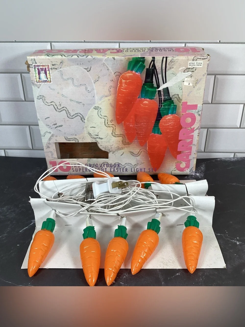 1996 Vtg Easter String Lights Carrots Hard Plastic - Tested Indoor/Outdoor
